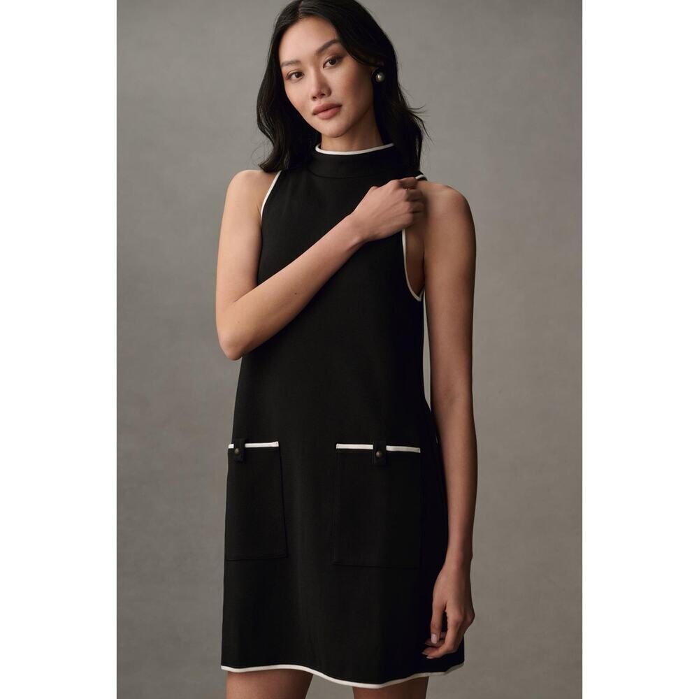 Maeve Sleeveless Black Mock Neck Mini Shirt Dress XS Petite XSP